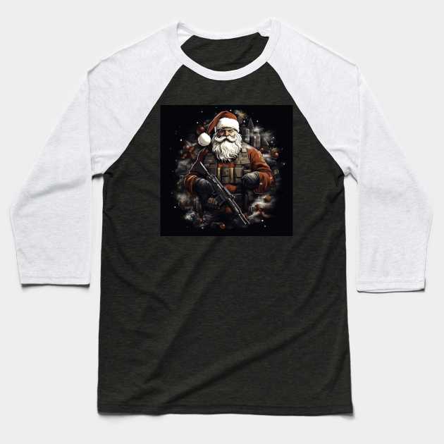 Badass Santa Claus Baseball T-Shirt by Maverick Media